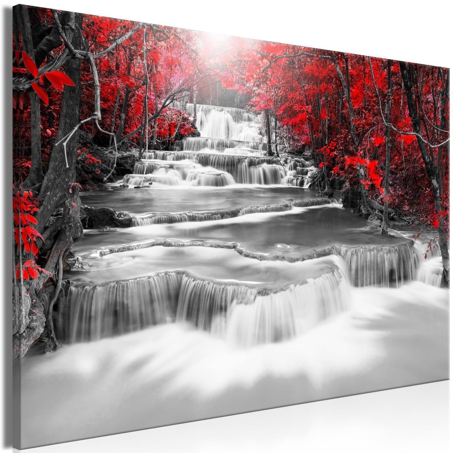 Größendarstellung Leinwandbild Wasserfall Rot - Abstrakte Wandkunst Dekoration