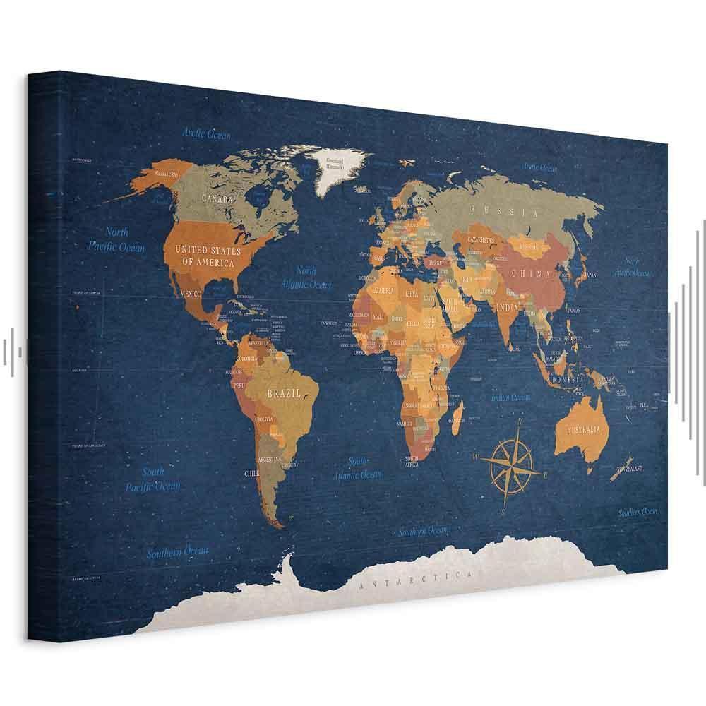 Leinwandbild - World Map: Ink Oceans