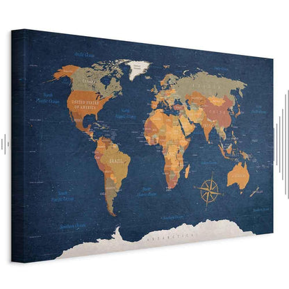 Leinwandbild - World Map: Ink Oceans