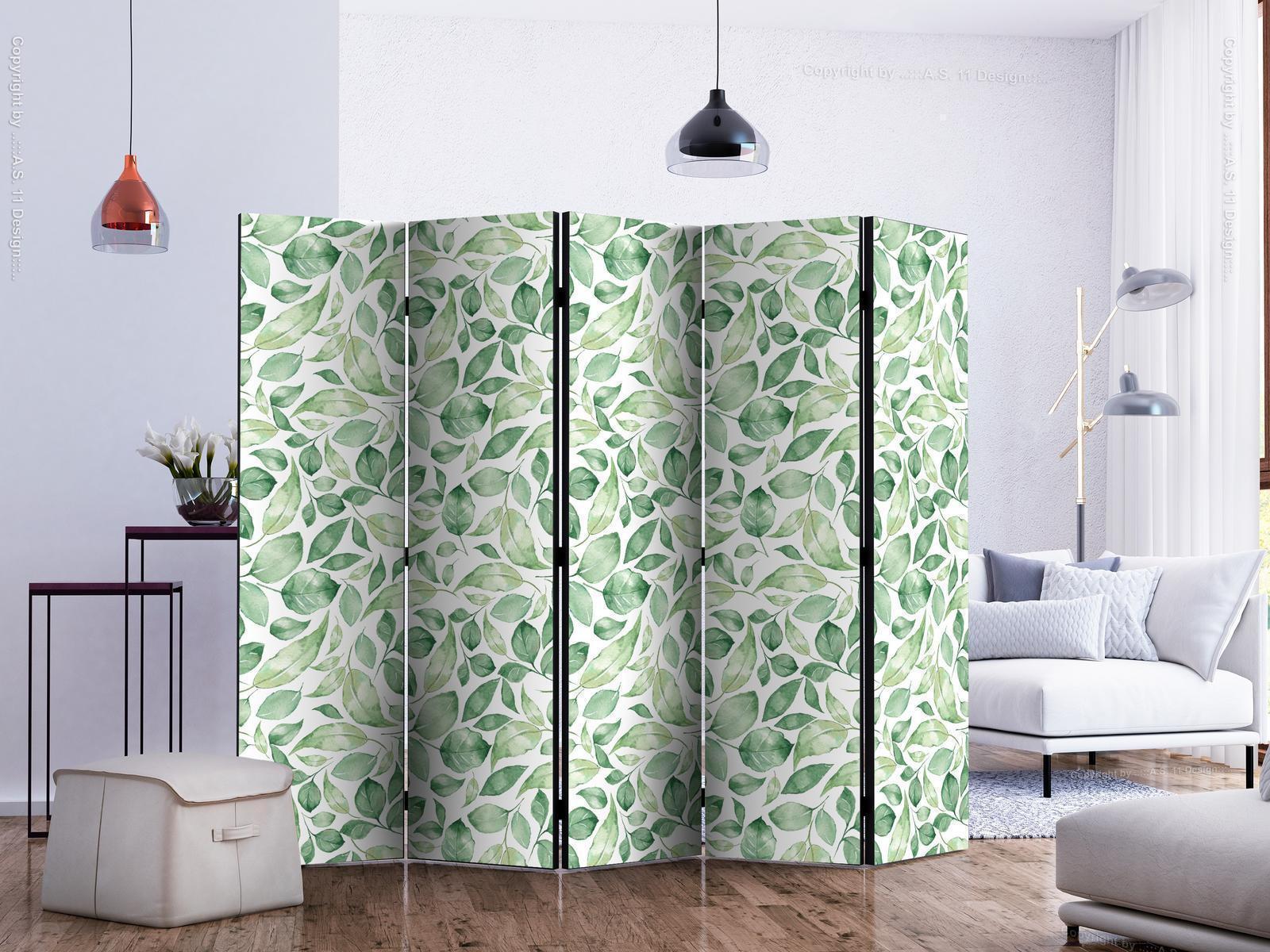 5-teiliger Paravent Natürliche Schönheit als eleganter Raumteiler im Wohnbereich - 225x172cm Trennwand mit beruhigendem Naturmotiv