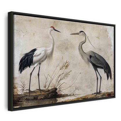 Leinwandbild - Birds from an old engraving - vintage-style illustration depicting a heron and a crane