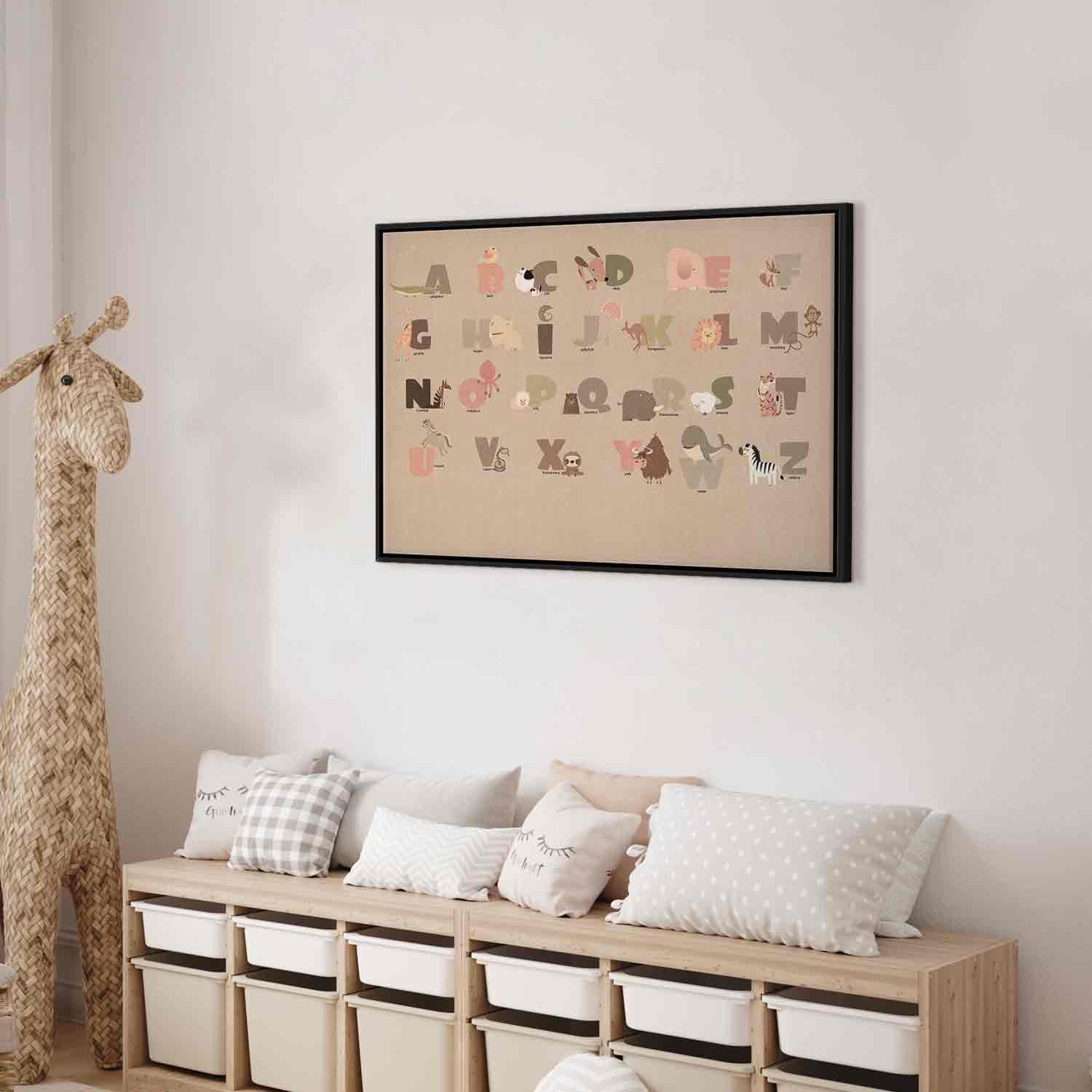 Leinwandbild - Alphabet at the Zoo - Joyful Animals and Their Names on a Beige Background Artgeist