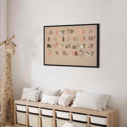 Leinwandbild - Alphabet at the Zoo - Joyful Animals and Their Names on a Beige Background Artgeist