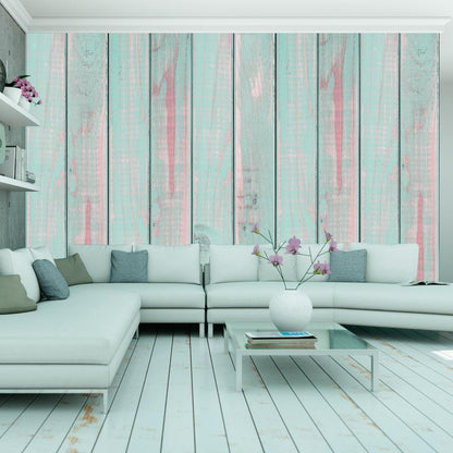 Tapete - Pfefferminzwolken - Modern Holz-Optik