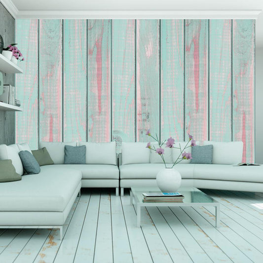 Tapete - Pfefferminzwolken - Modern Holz-Optik