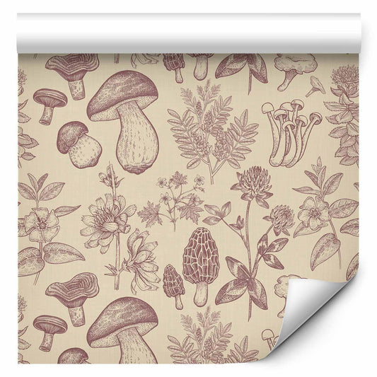 Tapete - Beige mushrooms and herbs