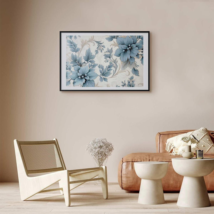 Poster - Turquoise Ornamental Retro Flowers Artgeist