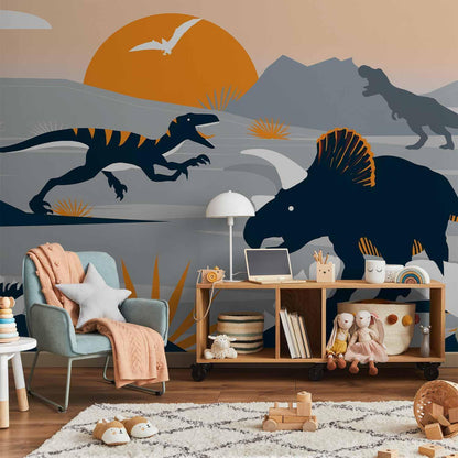 Fototapete - Last dinosaurs with orange - abstract landscape for a room Artgeist