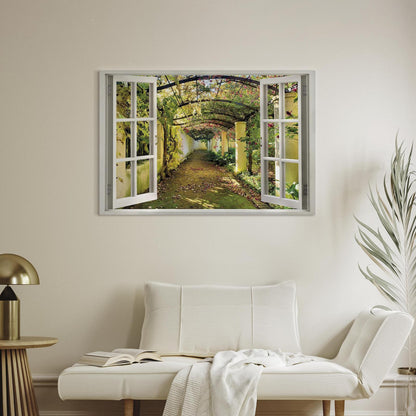 Leinwandbild - Window: View on Pergola Artgeist
