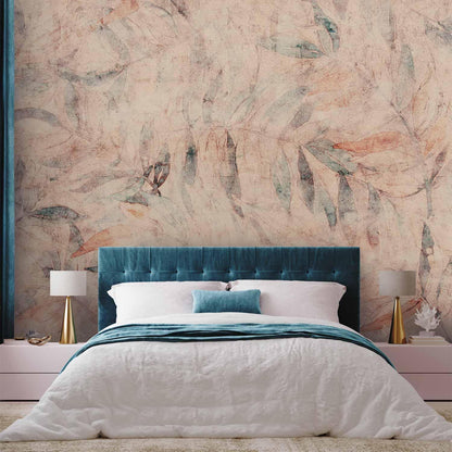 Fototapete - Greek laurels - composition with leaves in patterns on a background in yellow tones