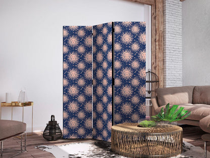Paravent - Sunny Patterns - Repeating Sun Motif on a Navy Background Artgeist
