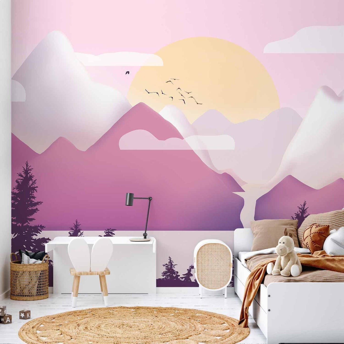 Fototapete - Landschaft bei Sonnenuntergang - Romantische Abendstimmung