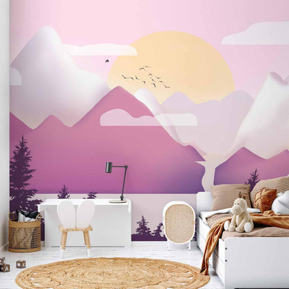 Fototapete - Landschaft bei Sonnenuntergang - Romantische Abendstimmung
