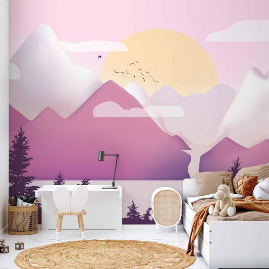 Fototapete - Landschaft bei Sonnenuntergang - Romantische Abendstimmung