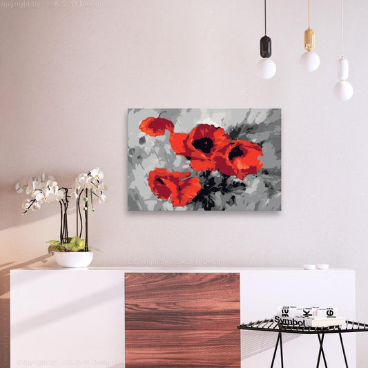 Wandbild zum Ausmalen - Mohnblumenstrauß mit Leinwand und Farben