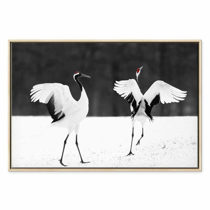 Leinwandbild - Dancing Cranes (1 Part) Wide