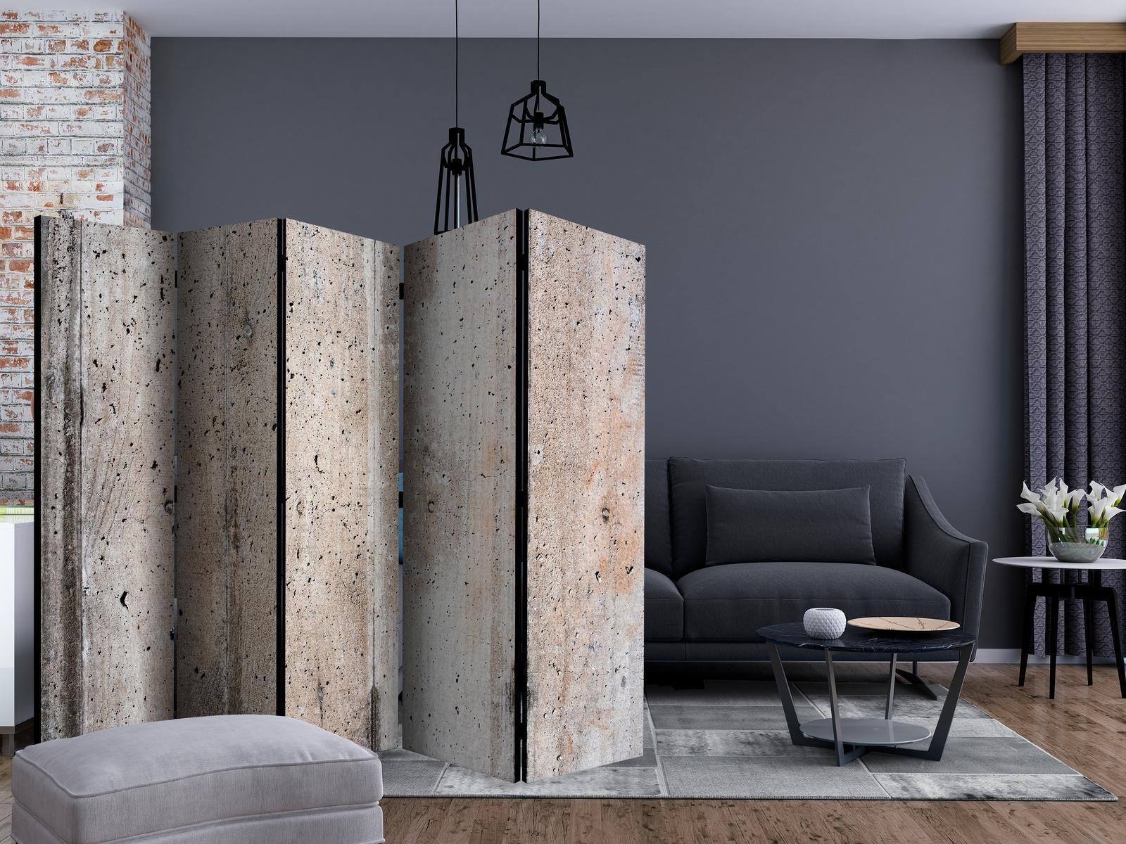 Modern room divider with concrete texture design, "Paravent - Old Concrete II", enhancing interior decor.