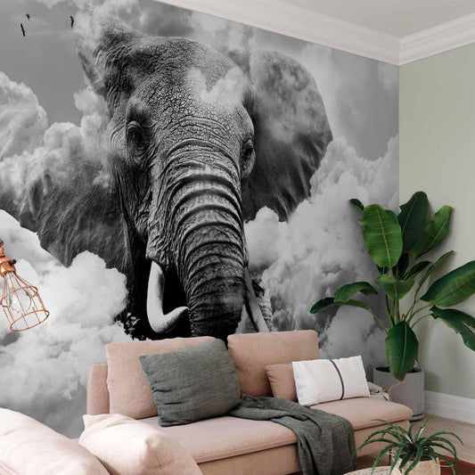 Fototapete - Elephant in the Clouds (Black and White) Artgeist