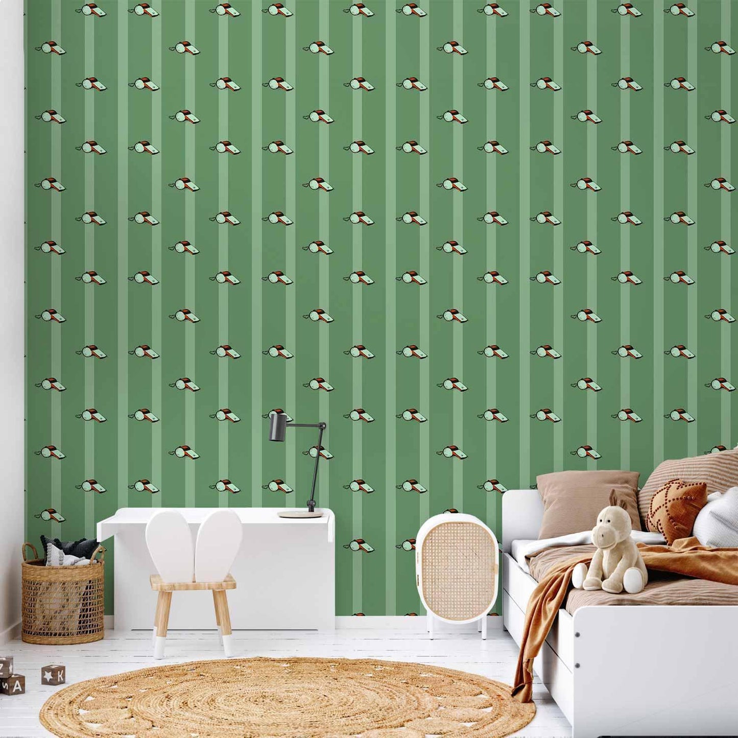 Tapete - Sports Whistles - Repeating pattern on a striped green background