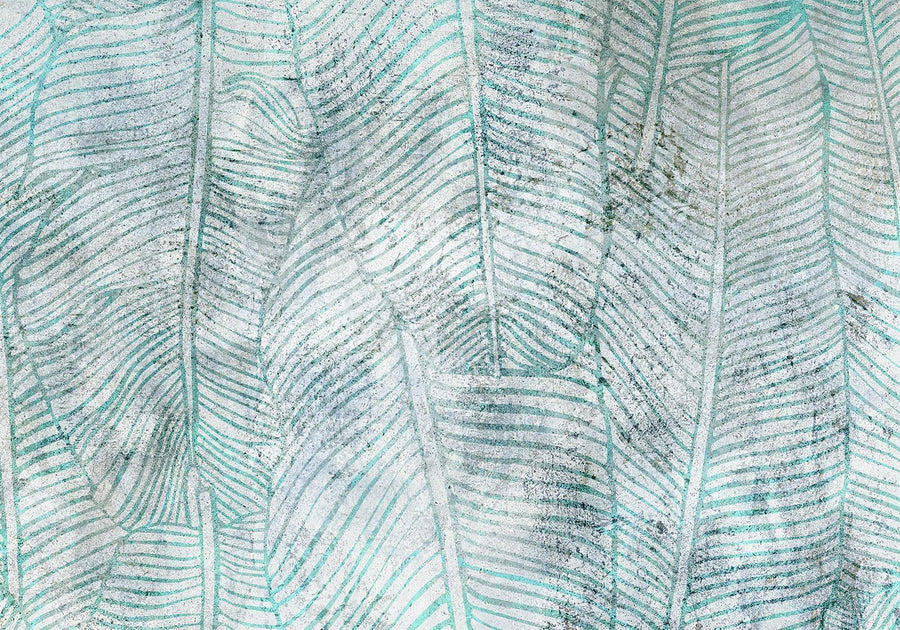 Fototapete - Banana leaves - plant motif blue lineart nature with pattern Artgeist