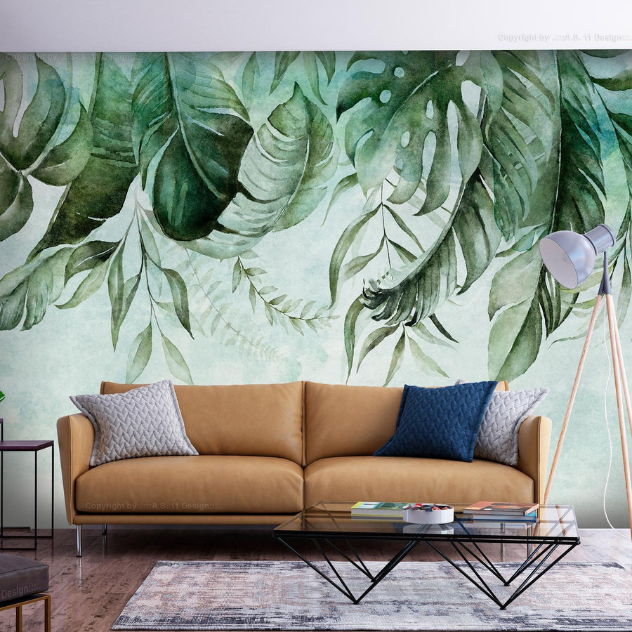Fototapete in Aquarelloptik mit floralen Elementen

