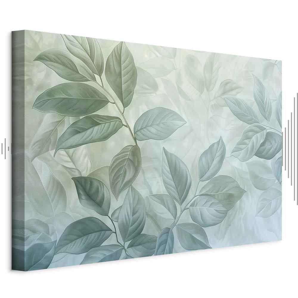 Leinwandbild - Large Leaves in Shades of Green-Mint: Botanical Motif