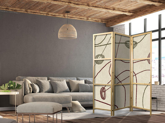 Japanischer Paravent - Bead Labyrinth - Minimalist Abstraction on a Worn Background