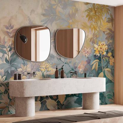 Fototapete - Tapestry Pattern with a Meadow and Flowers Kilim with a Spring Motif