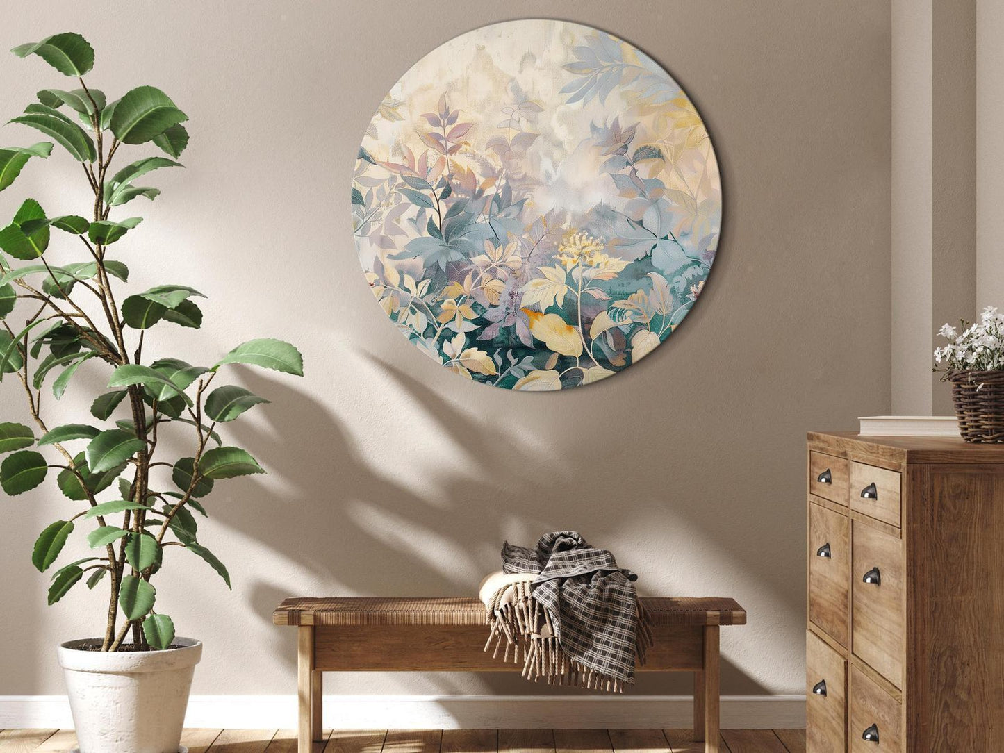 Rundes Bild - Tapestry Pattern with a Meadow and Flowers Kilim with a Spring Motif Artgeist