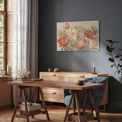 Leinwandbild - Bouquet of flowers on a cream background