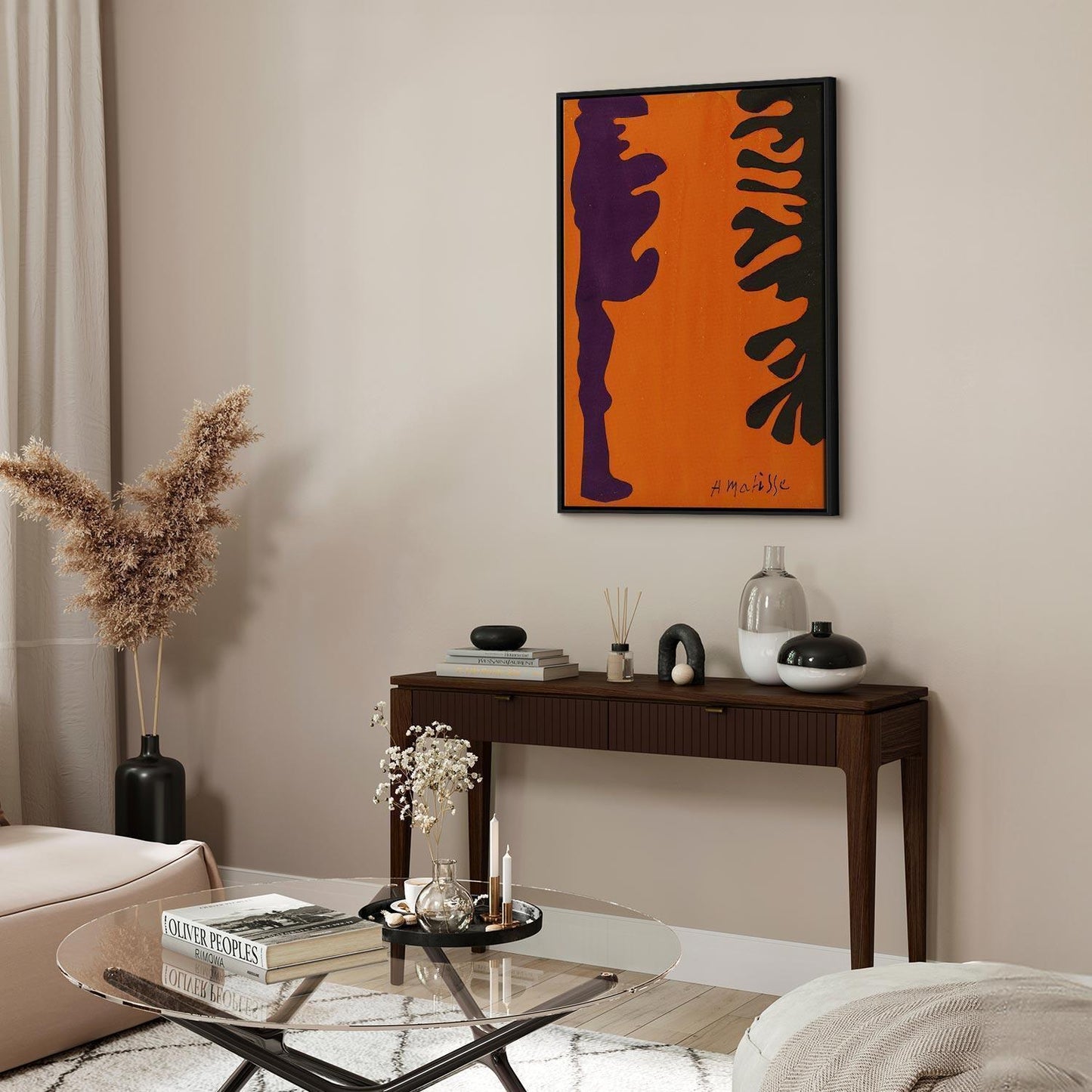 Leinwandbild - Henri Matisse – Black and Violet Arabesques on Orange