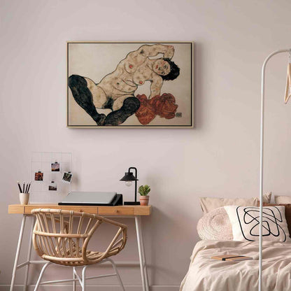 Leinwandbild - Liegender Akt mit gelbem Handtuch (Egon Schiele) Artgeist