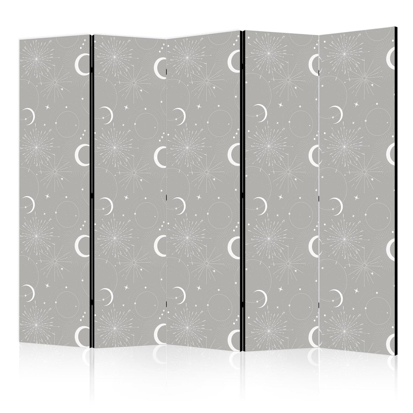 Paravent - Cosmic Fireworks - Elegant Pattern with Moons and Stars on a Gray Background Artgeist