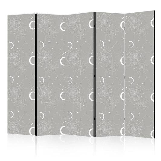 Paravent - Cosmic Fireworks - Elegant Pattern with Moons and Stars on a Gray Background Artgeist