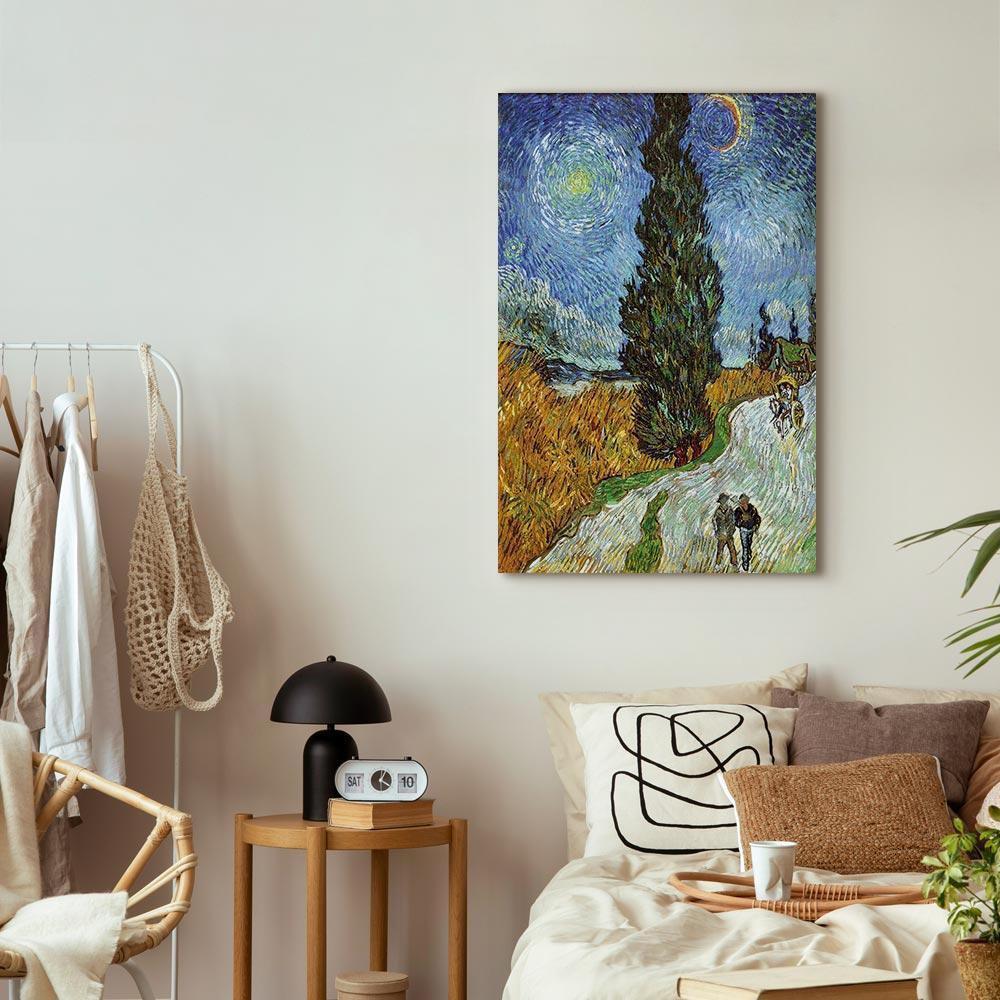 Leinwandbild - Vincent van Gogh – Road with Cypress and Star