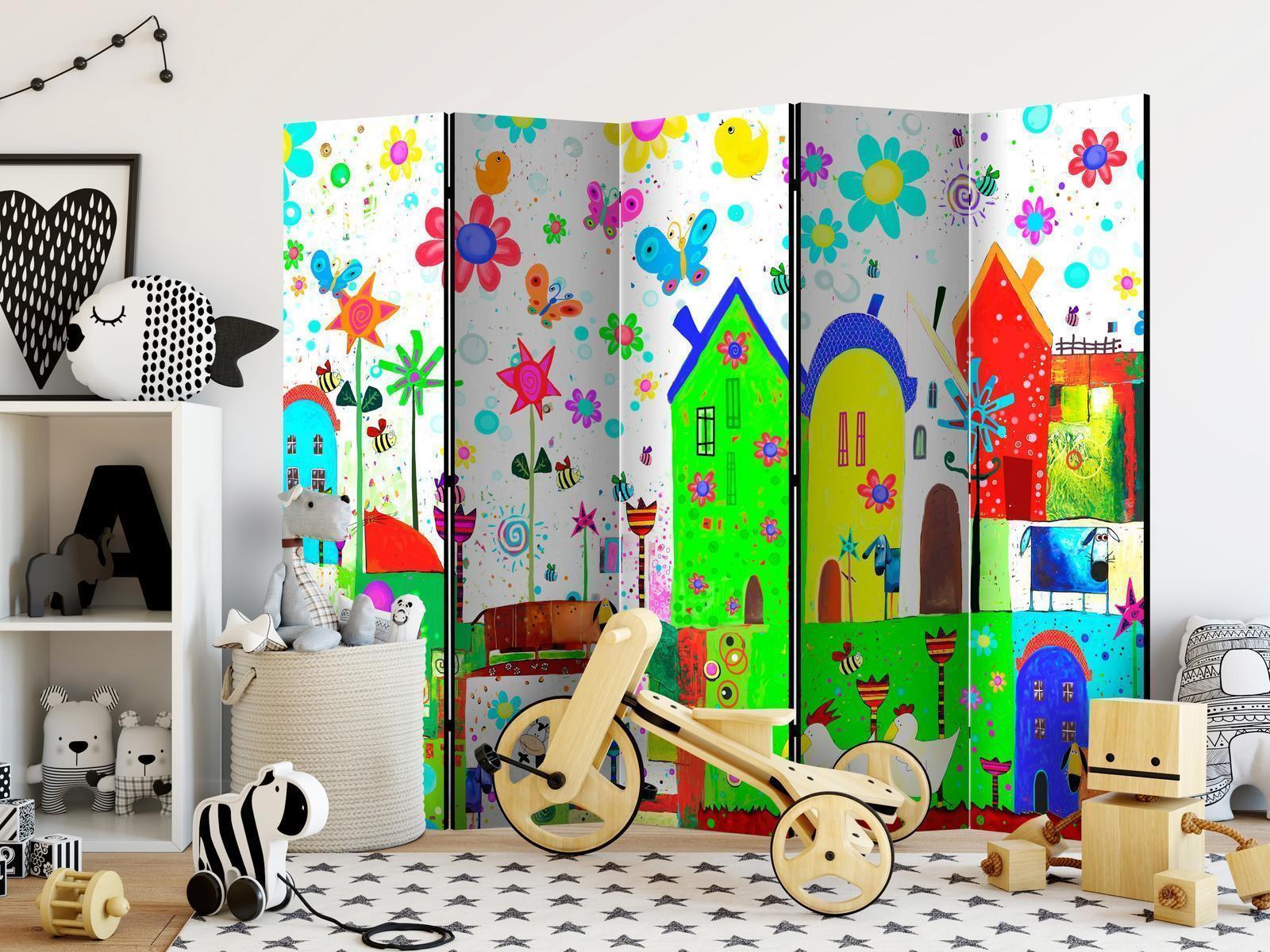 Paravent Fröhlicher Bauernhof – Bunte Bauernhof-Szene für Kinderzimmer & Spielbereiche Sawelt