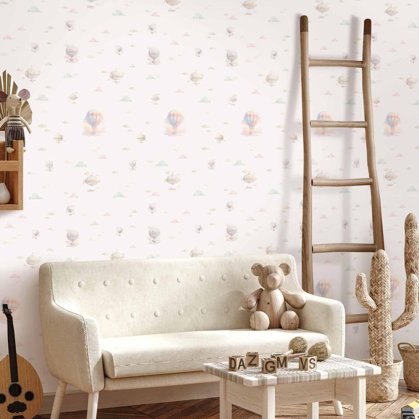 Tapete - Watercolor - Colorful balloons and airships against a backdrop of colorful clouds