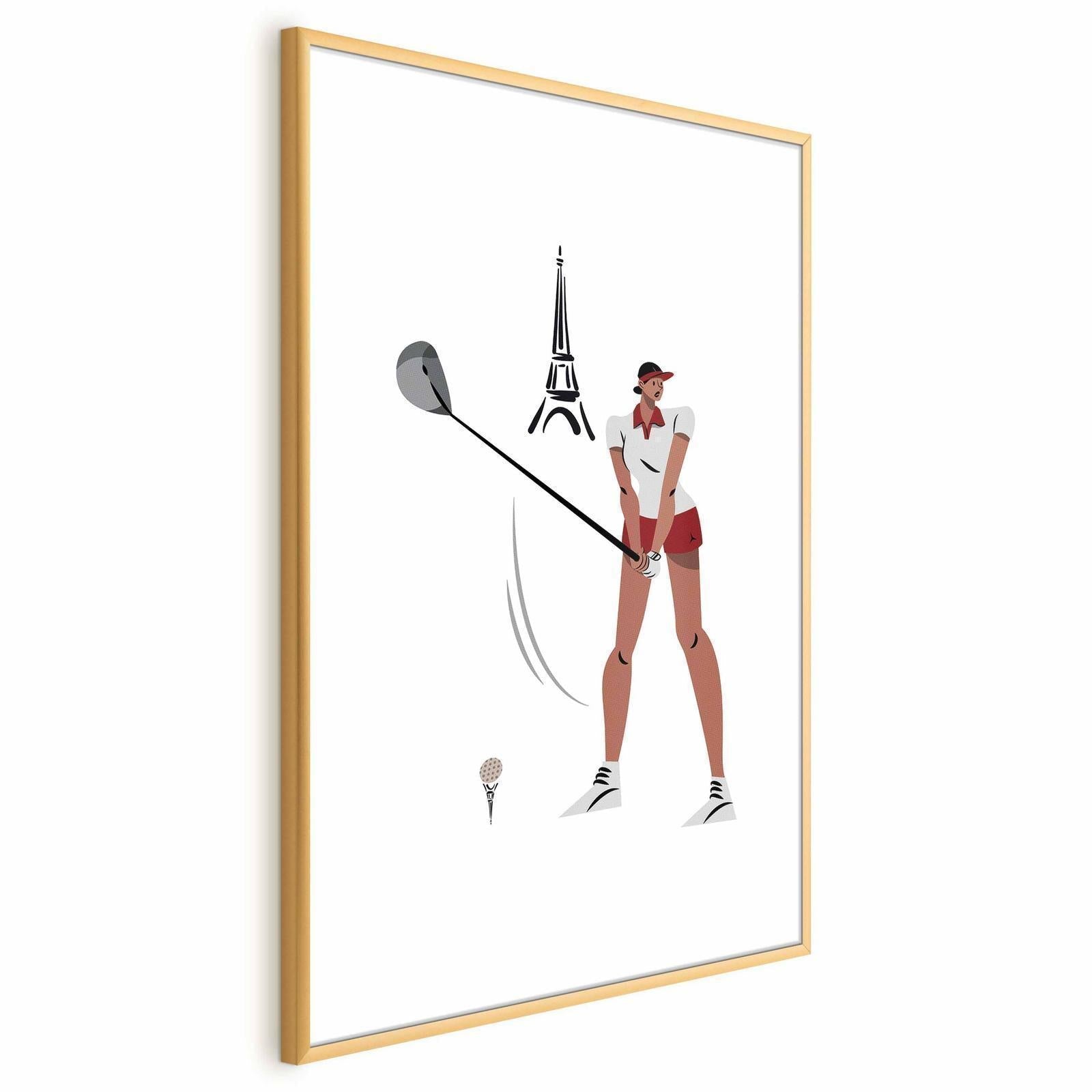 Poster - Illustration of a Female Golfer with the Eiffel Tower in the Background Artgeist