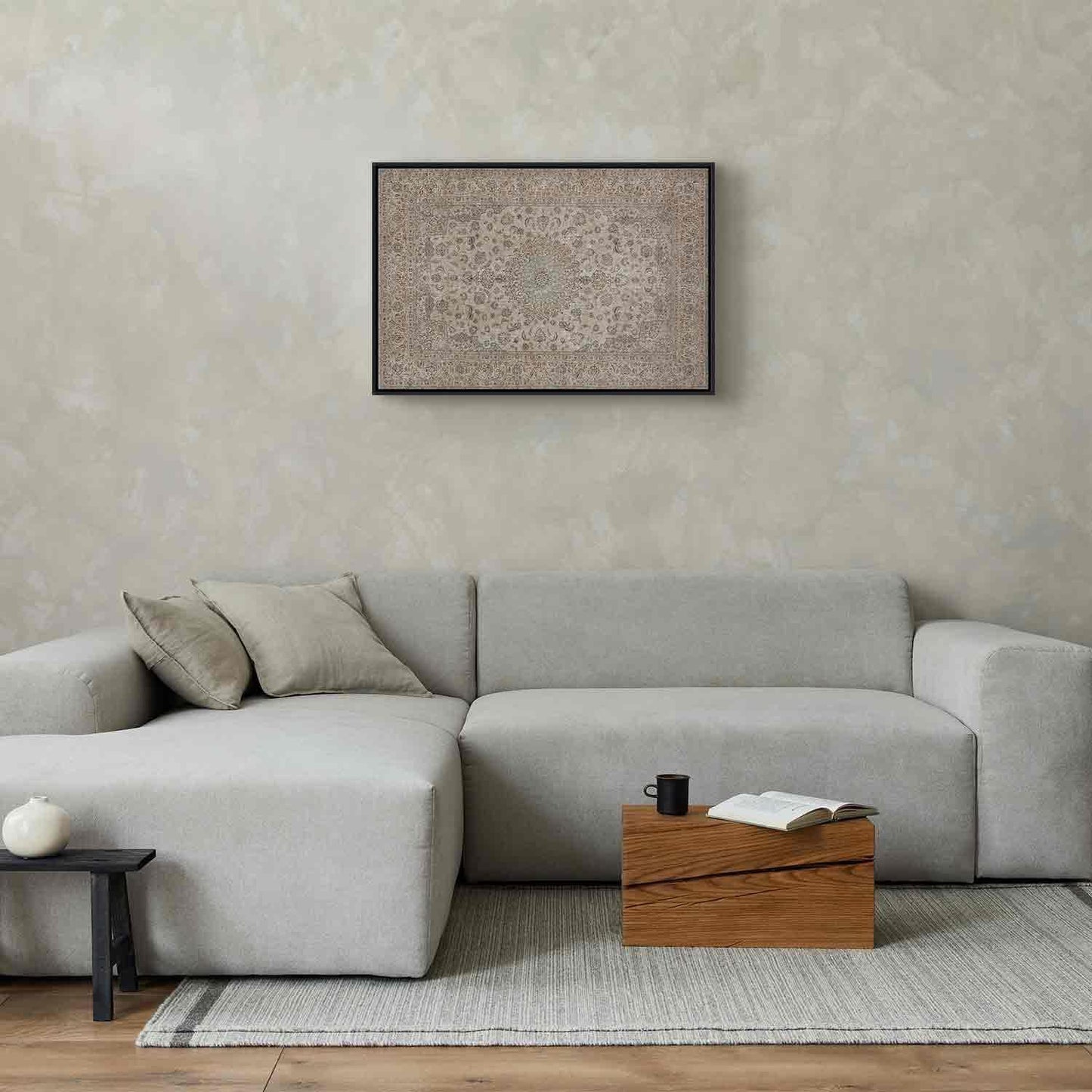 Leinwandbild - Sand carpet - worn Persian carpet with rich decorative motifs