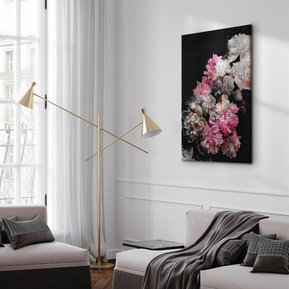 Leinwandbild - Peony Charm (1-part) - Colorful Bouquet on Black Background