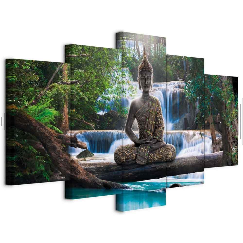 Leinwandbild - Buddha and waterfall