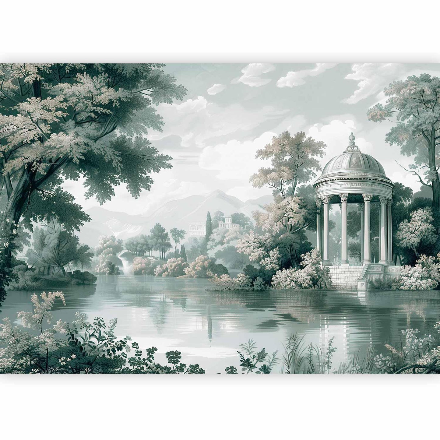Fototapete - View of the Park and Lake Retro Vintage Landscape in Greens Artgeist
