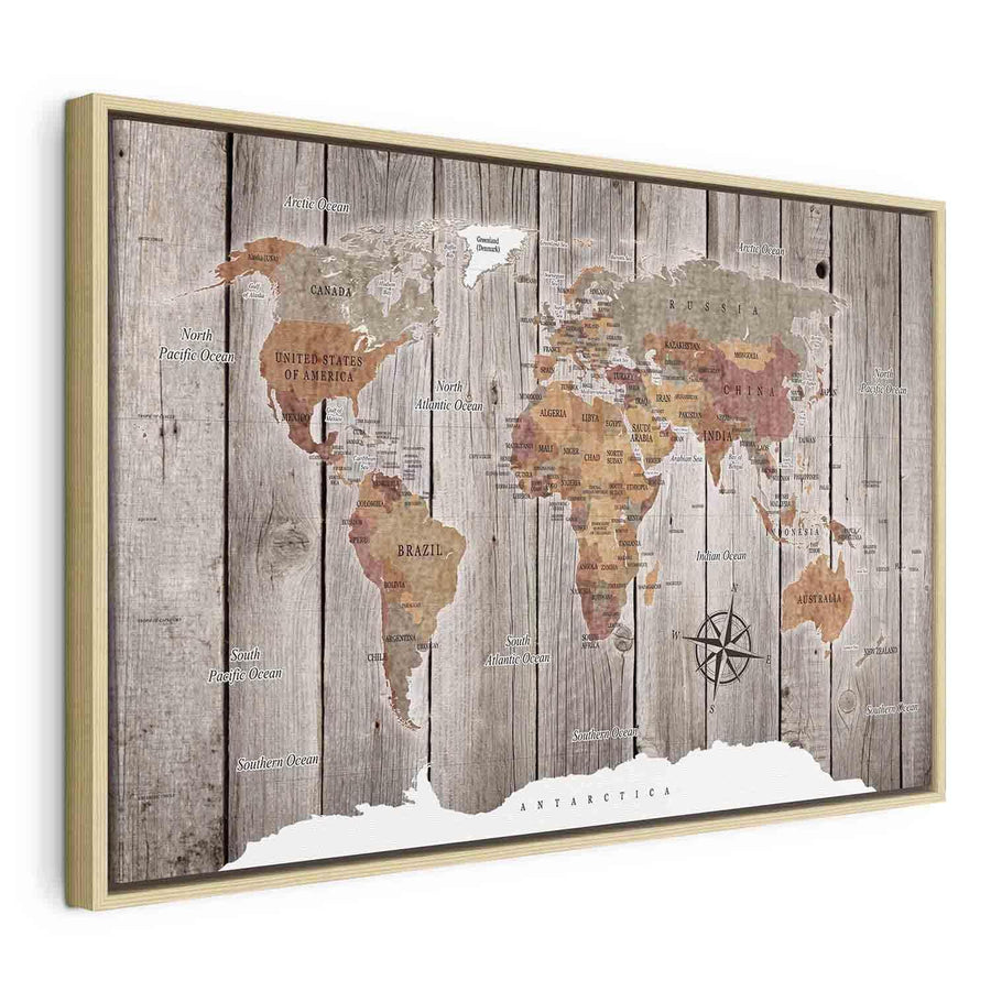 Leinwandbild - World Map: Wooden Stories Artgeist