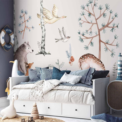 Fototapete - Forest Land With Animals Painted in Watercolours