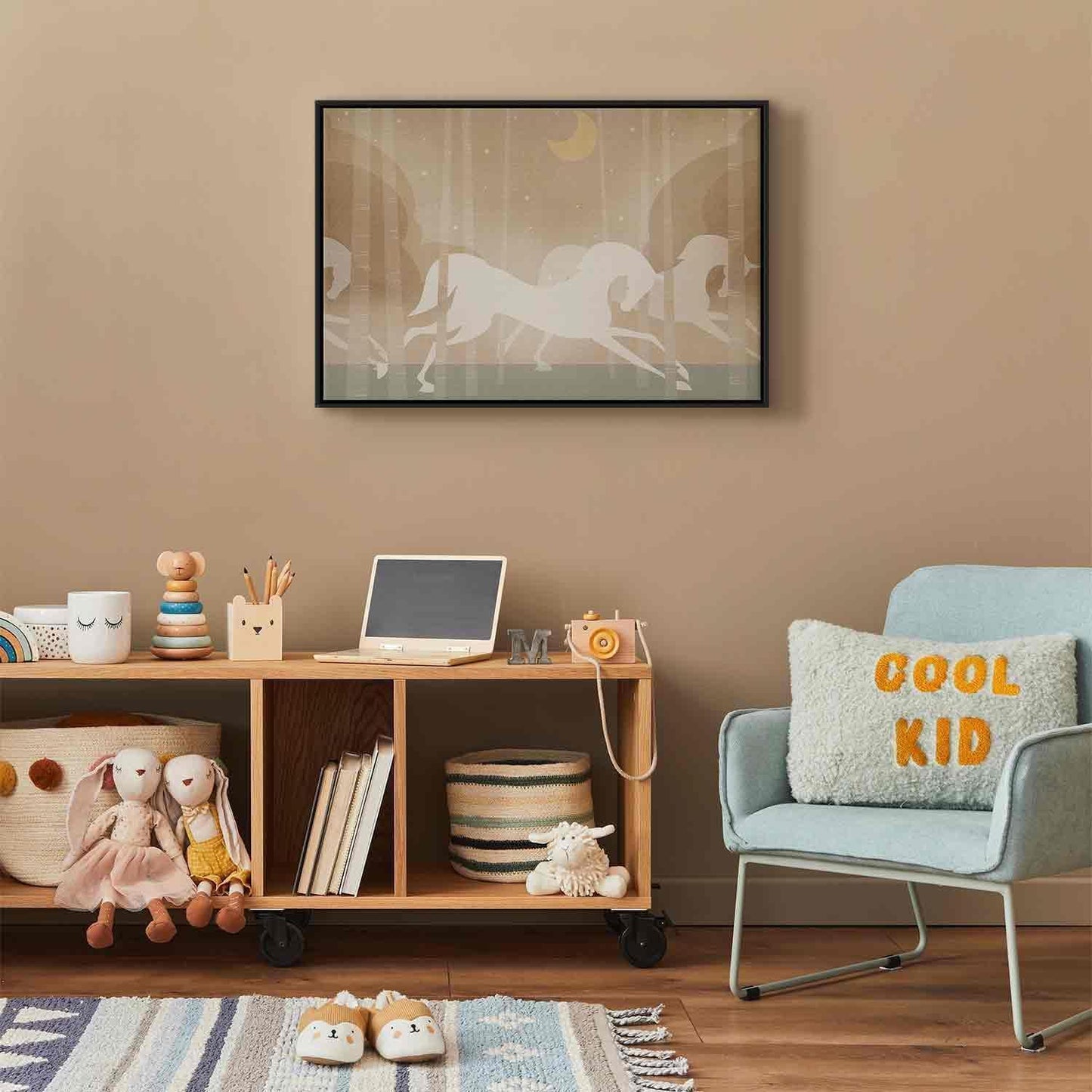 Leinwandbild - Moon Horses - Horses Galloping Among Trees on a Starry Night Artgeist