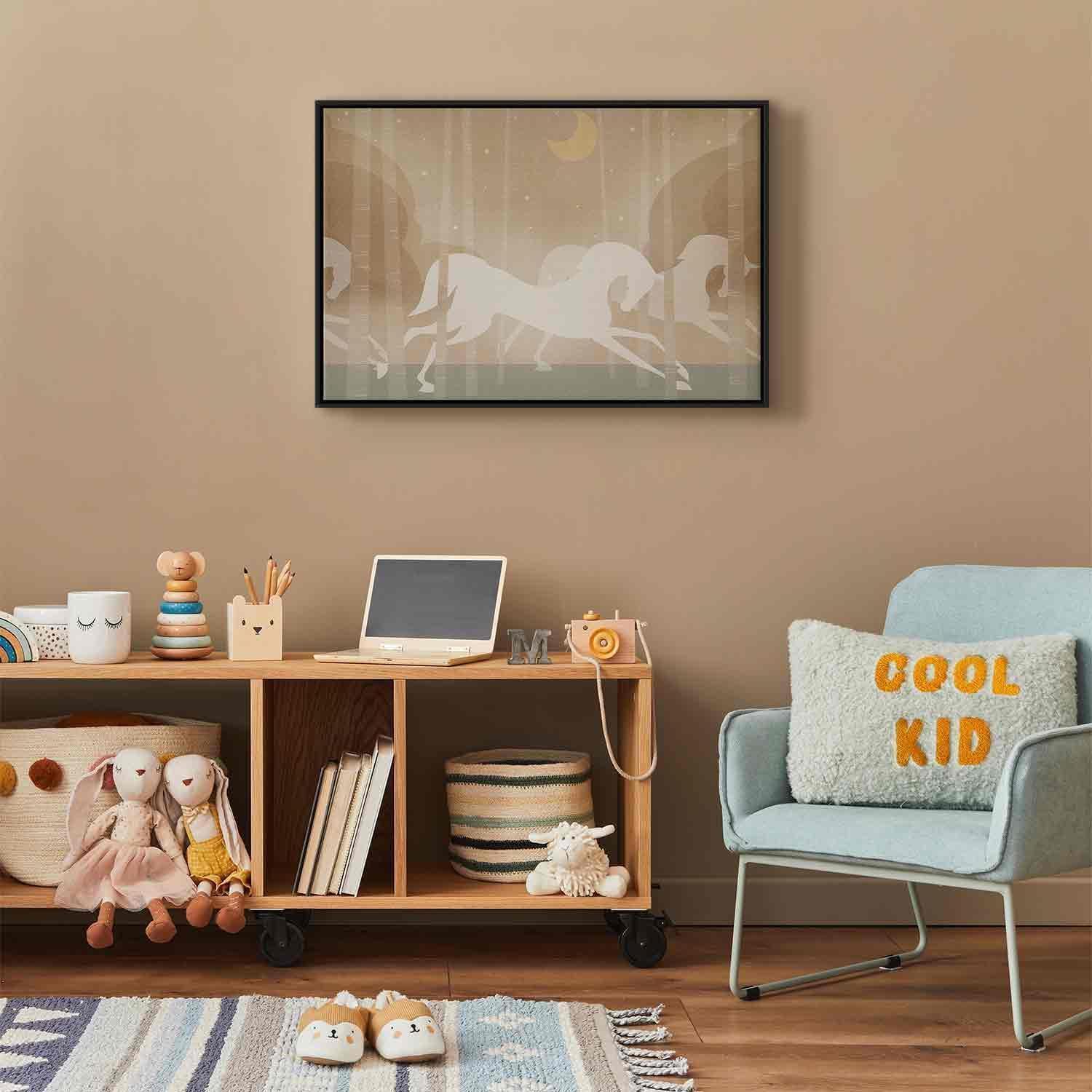 Leinwandbild - Moon Horses - Horses Galloping Among Trees on a Starry Night Artgeist