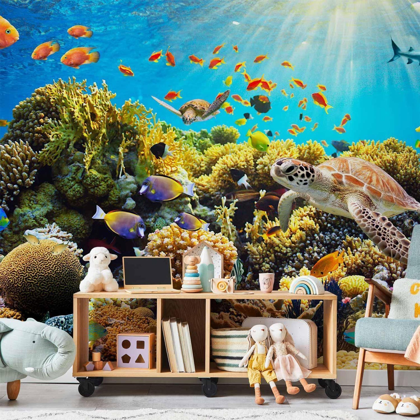 Fototapete Unterwasserwelt – Bunte Fische & Meereslandschaft