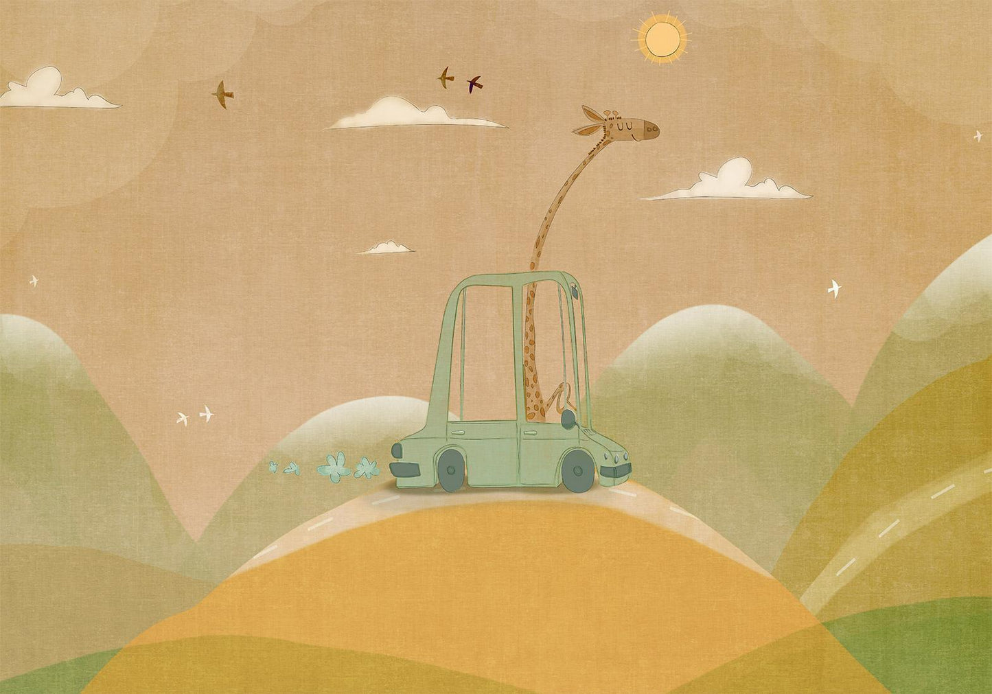 Fototapete - Giraffentraum - Abenteuerliche Reise-Kunst mit charmanter Giraffe