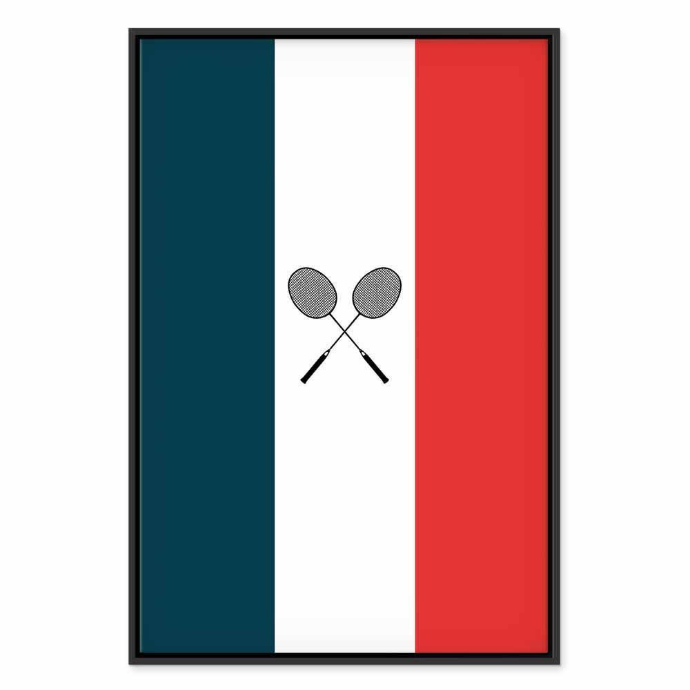 Leinwandbild - Black Badminton Rackets Against the Backdrop of the French Flag