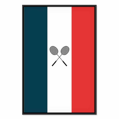 Leinwandbild - Black Badminton Rackets Against the Backdrop of the French Flag